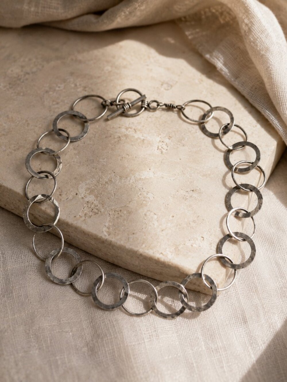 Amy Smania Sterling Silver Modernist Circle Link Collar Necklace 925